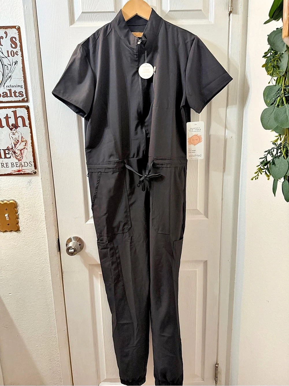 eliteMed Performance Scrub Jumpsuit Black Athletic Size Large
